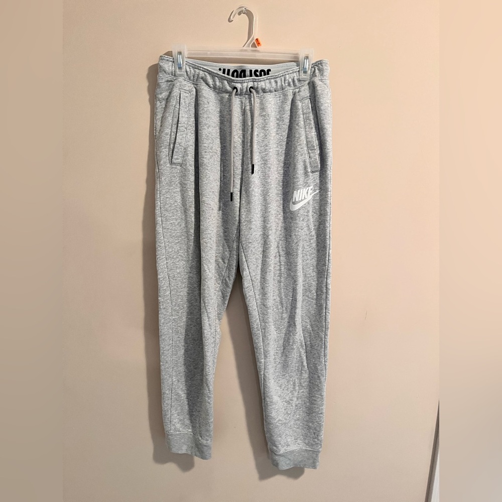 Nike Light Gray Athletic Joggers with Swoosh Logo